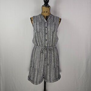 Kelly Reneé Sleeveless Striped Linen Romper Gray Button Front‎ Drawstring S